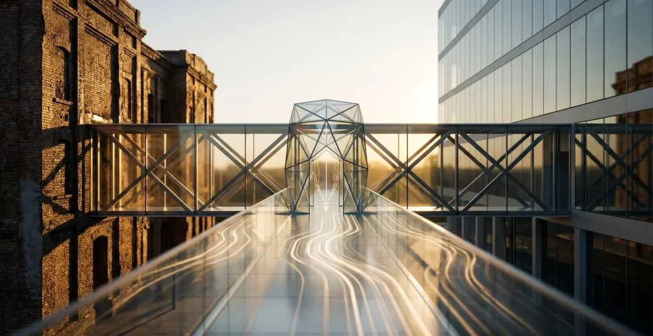 Architectural visualization of secure data flow through an API gateway between legacy and modern systems