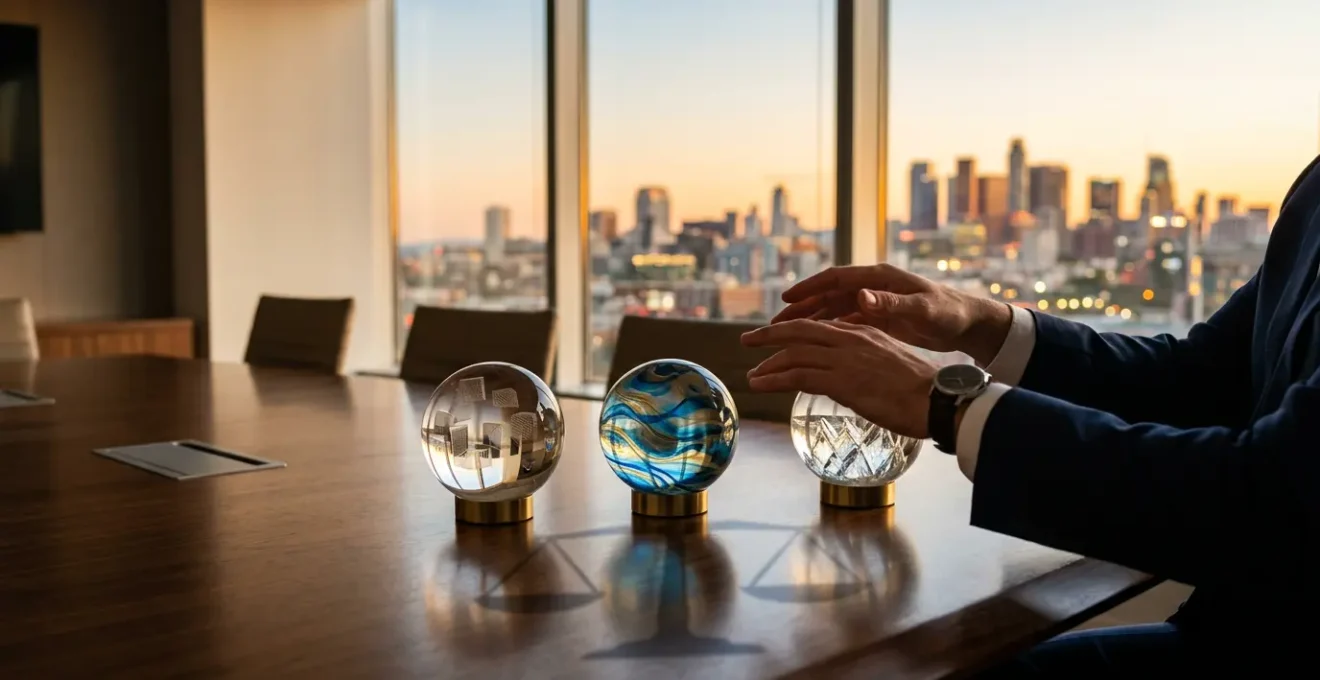 Strategic corporate asset allocation meeting in modern boardroom
