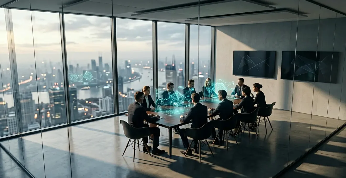Executive team analyzing long-term corporate project viability in modern boardroom setting
