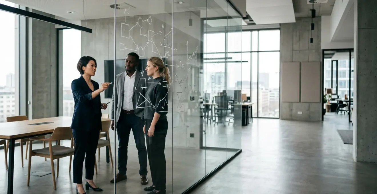 Business executives analyzing growth strategy in modern corporate setting