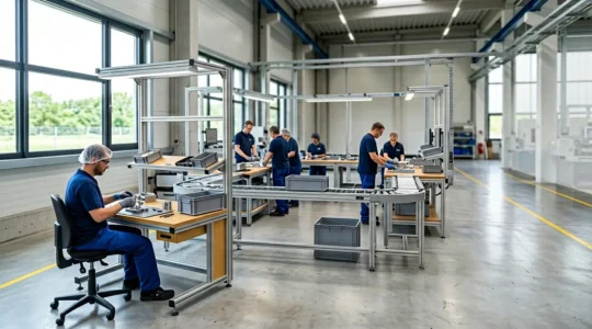 Manufacturing production floor showcasing lean workflow optimization and continuous improvement processes