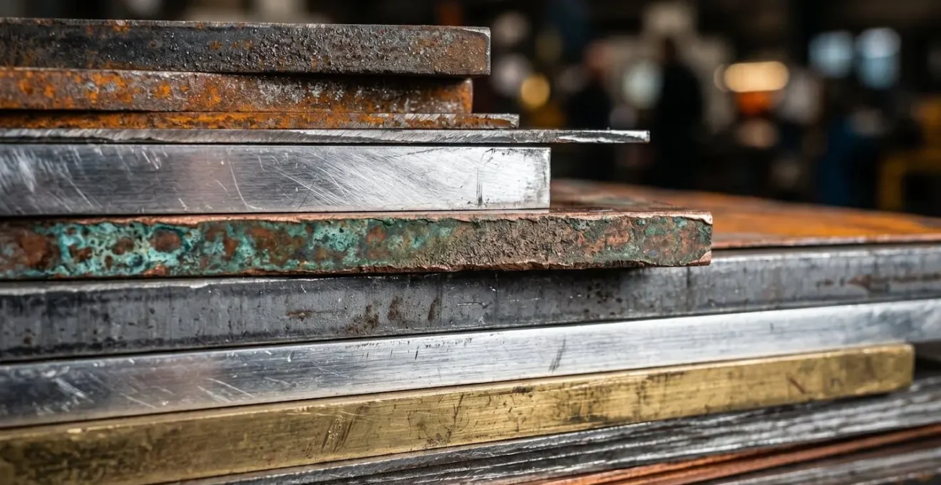 Stacked industrial materials representing layered hedging strategy in UK manufacturing