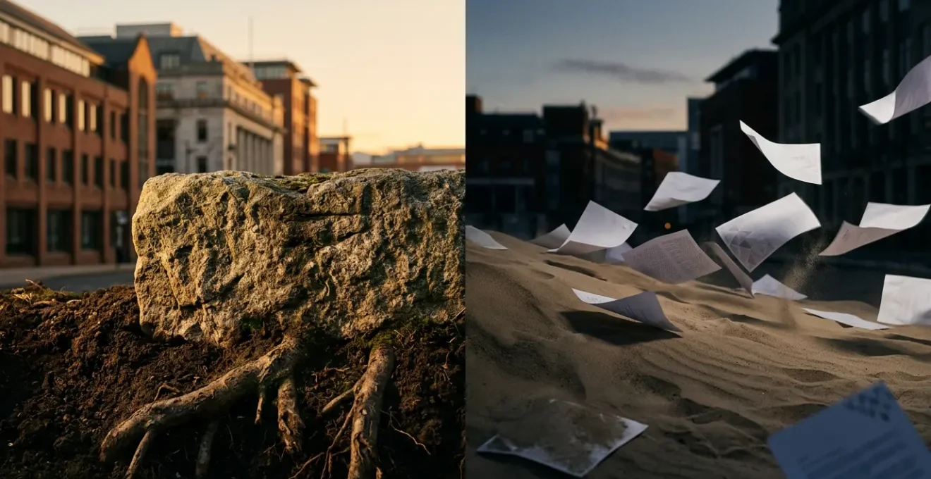 Strategic comparison of UK commercial property ownership versus rental through visual metaphor