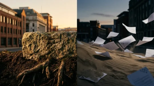 Strategic comparison of UK commercial property ownership versus rental through visual metaphor