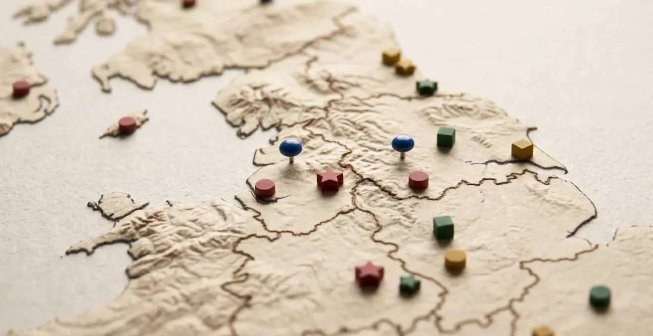 Extreme close-up of data visualization elements showing UK regional patterns
